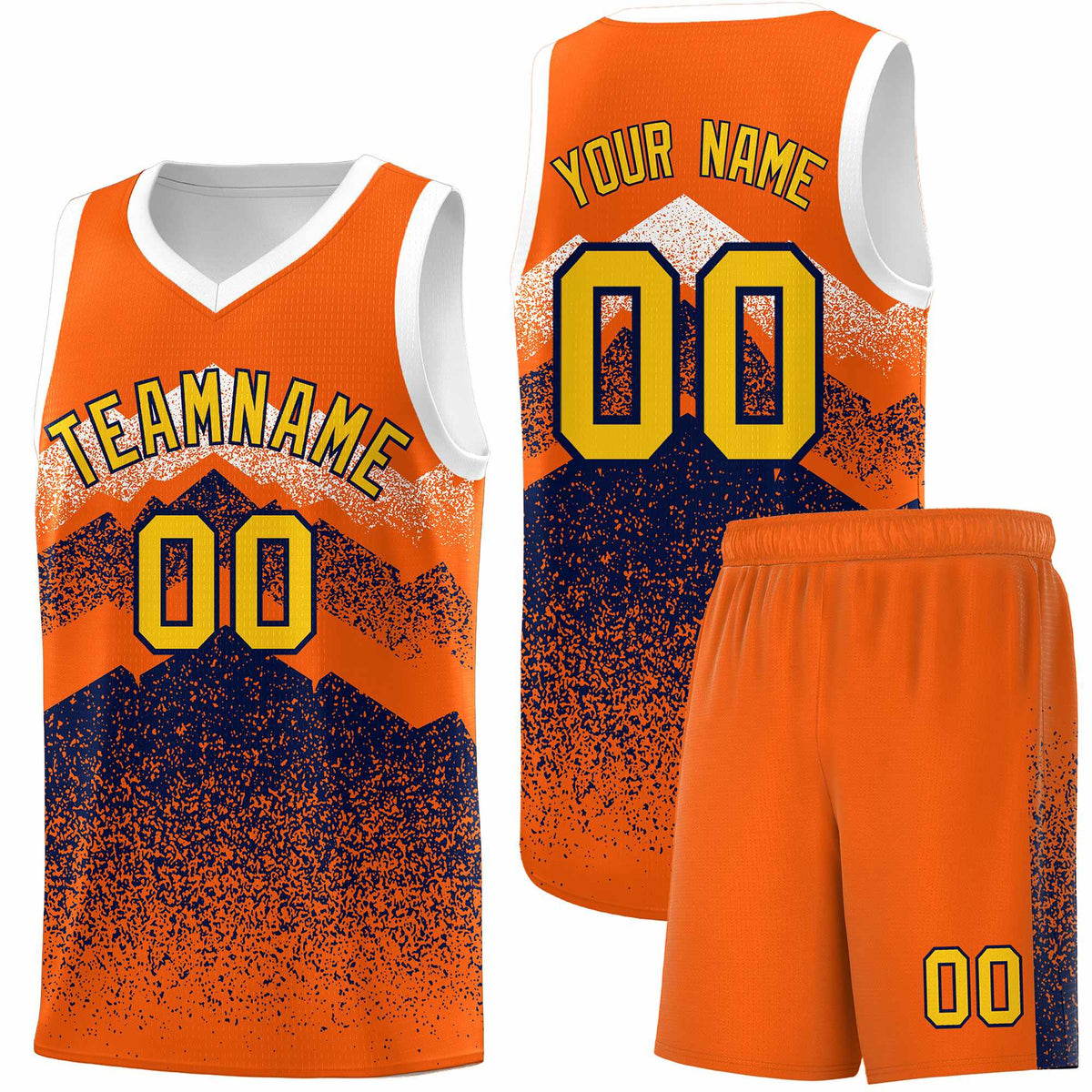 Custom Youth Basketball Jerseys Orange Navy Gradient Mountain Design Uniforms