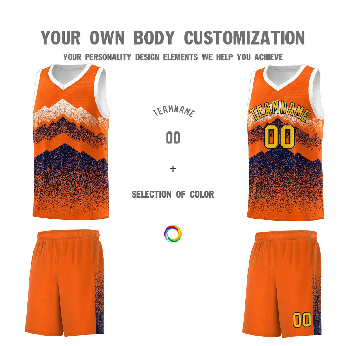 Custom Youth Basketball Jerseys Orange Navy Gradient Mountain Design Uniforms