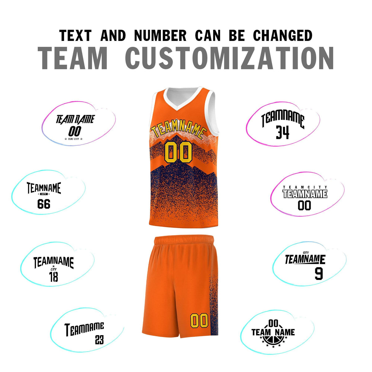 Custom Youth Basketball Jerseys Orange Navy Gradient Mountain Design Uniforms
