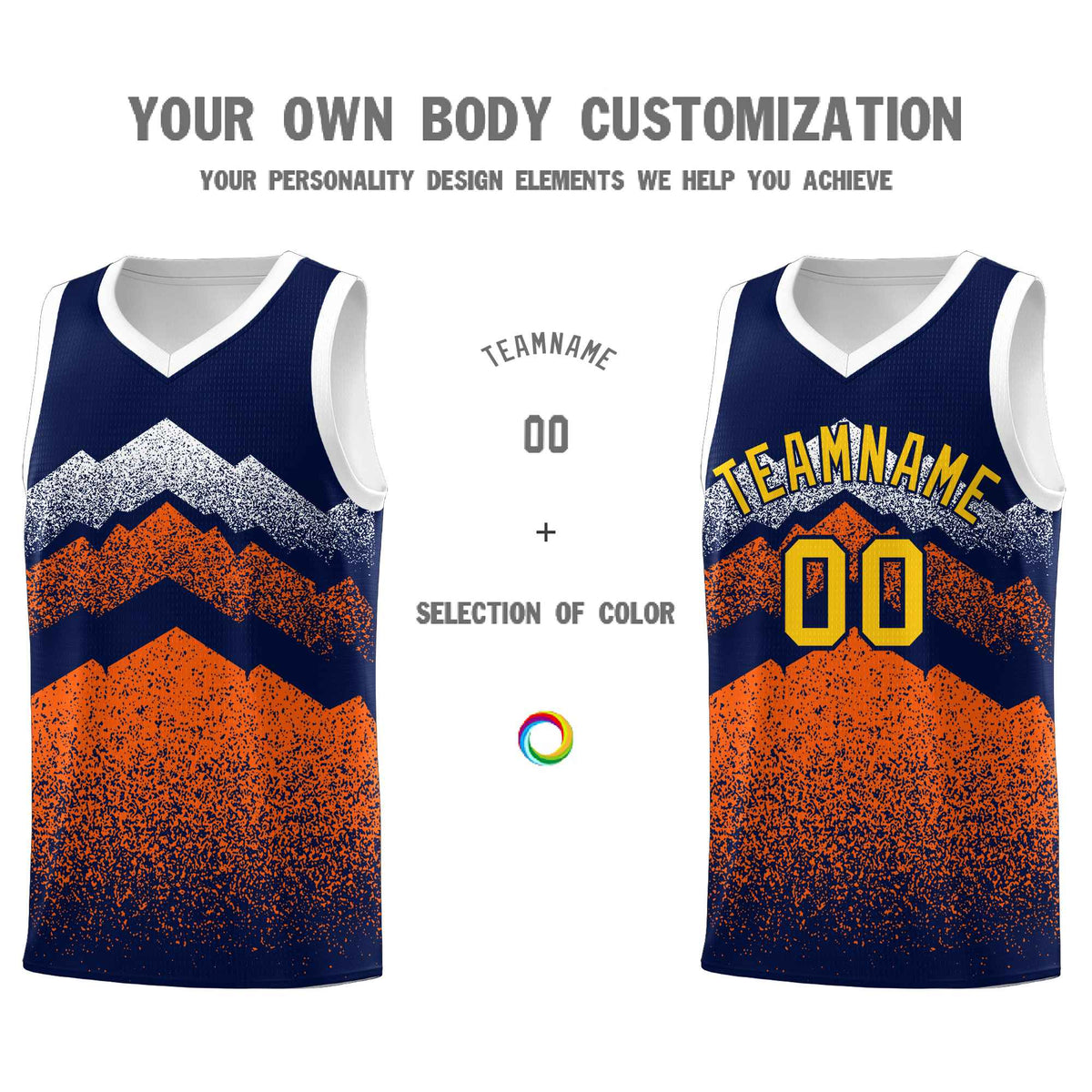 Personalized Youth Basketball Jerseys   Navy Orange Gradient Mountain Design Uniforms
