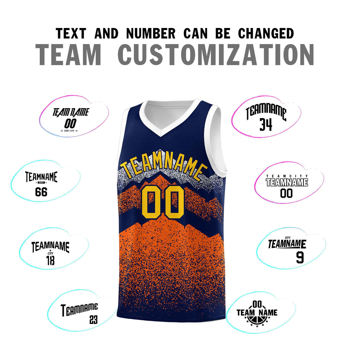 Personalized Youth Basketball Jerseys   Navy Orange Gradient Mountain Design Uniforms