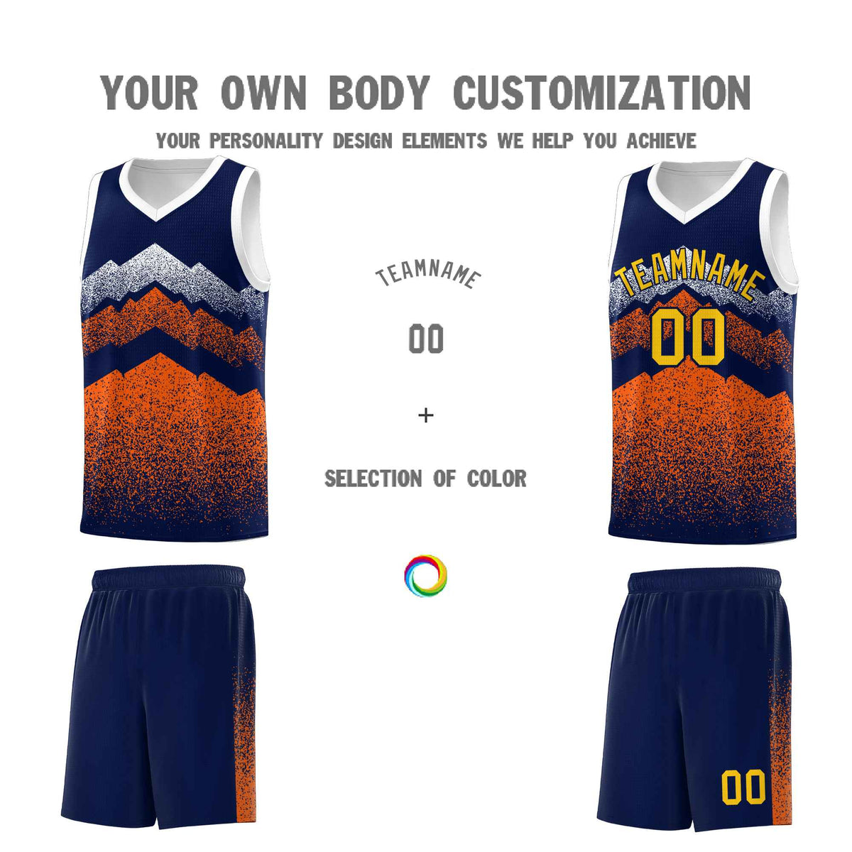 Personalized Youth Basketball Jerseys   Navy Orange Gradient Mountain Design Uniforms