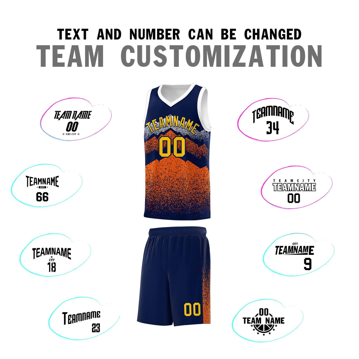 Personalized Youth Basketball Jerseys   Navy Orange Gradient Mountain Design Uniforms