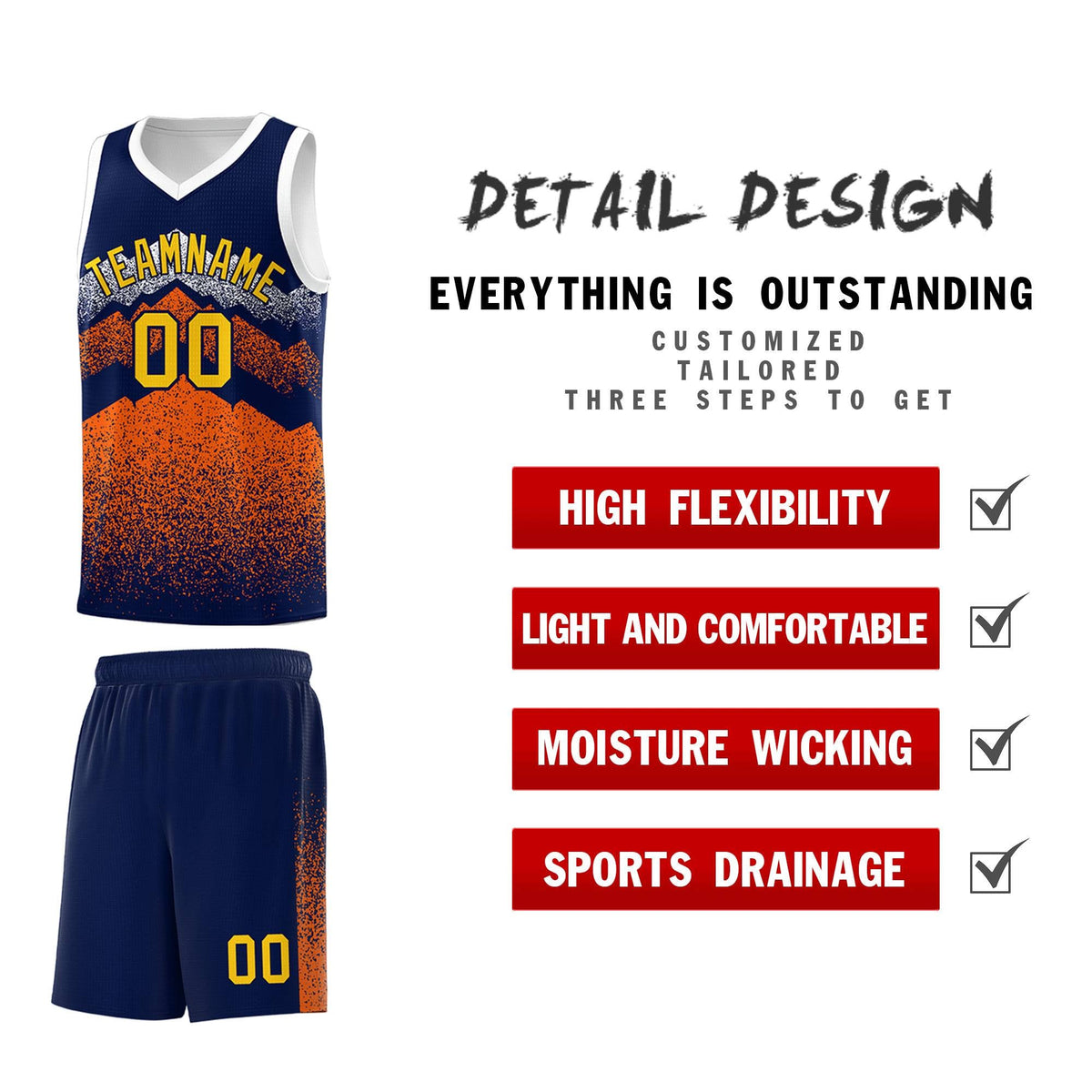 Personalized Youth Basketball Jerseys   Navy Orange Gradient Mountain Design Uniforms