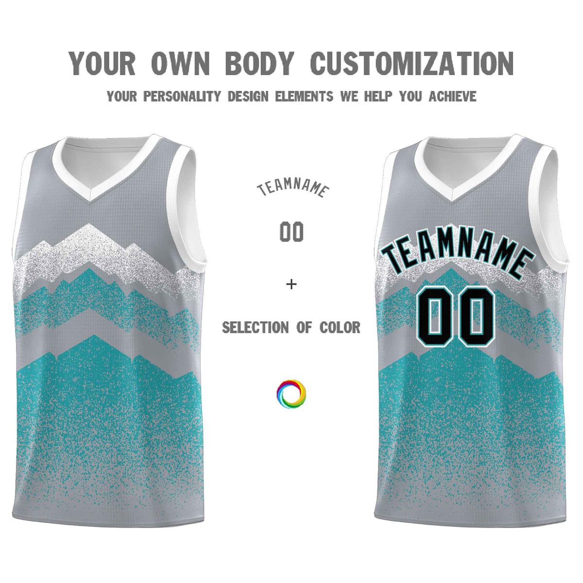 Personalized Youth Basketball Jerseys   Silver Teal Gradient Mountain Design Uniforms