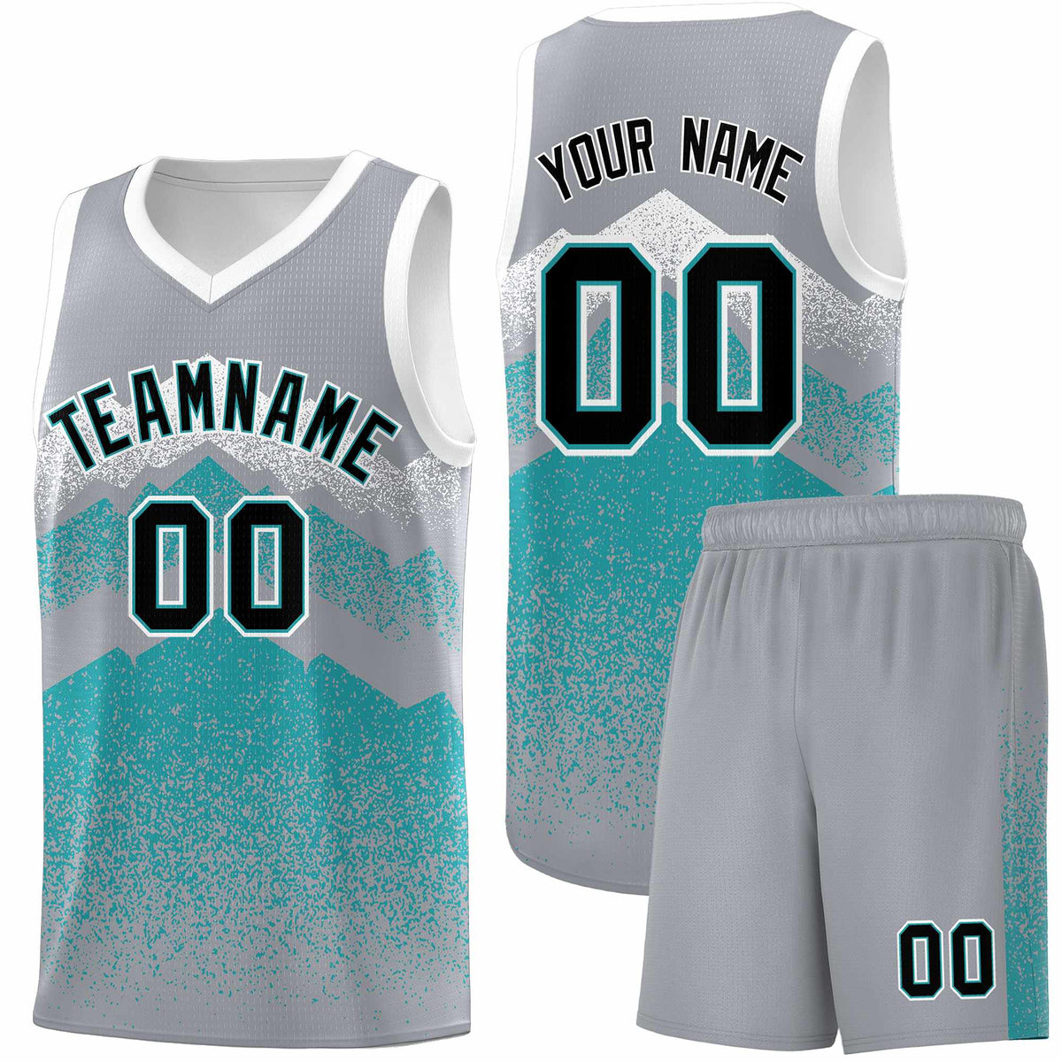 Personalized Youth Basketball Jerseys   Silver Teal Gradient Mountain Design Uniforms