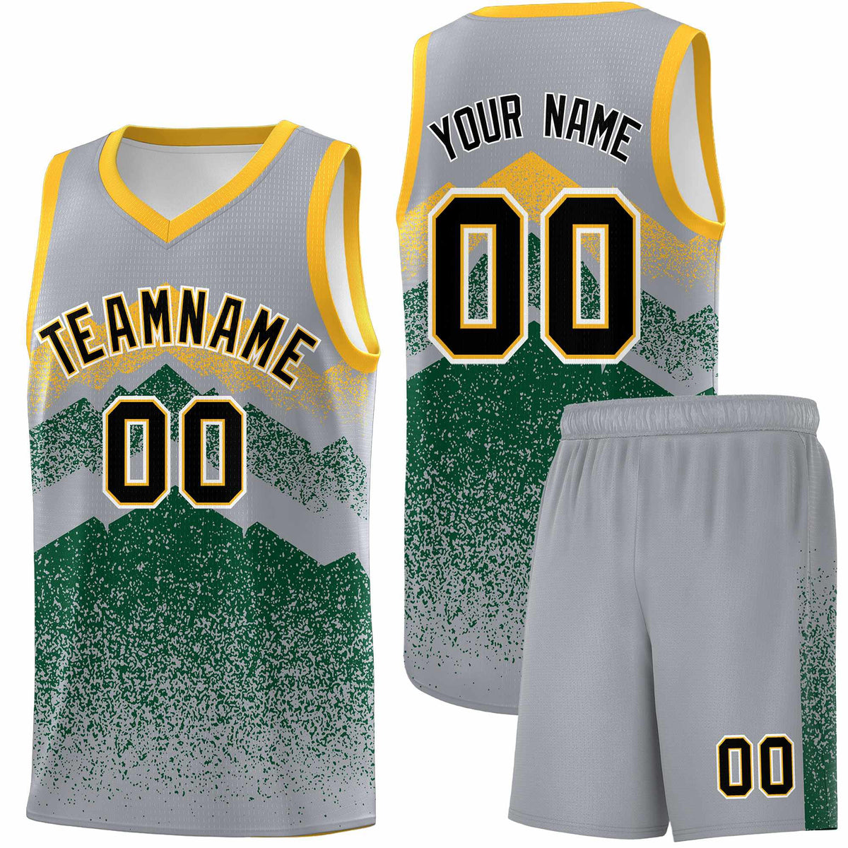 Personalized Youth Basketball Jerseys   Gray Green Gradient Mountain Design Uniforms