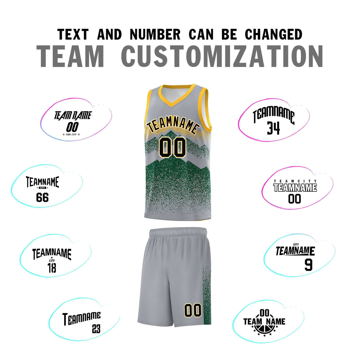 Personalized Youth Basketball Jerseys   Gray Green Gradient Mountain Design Uniforms
