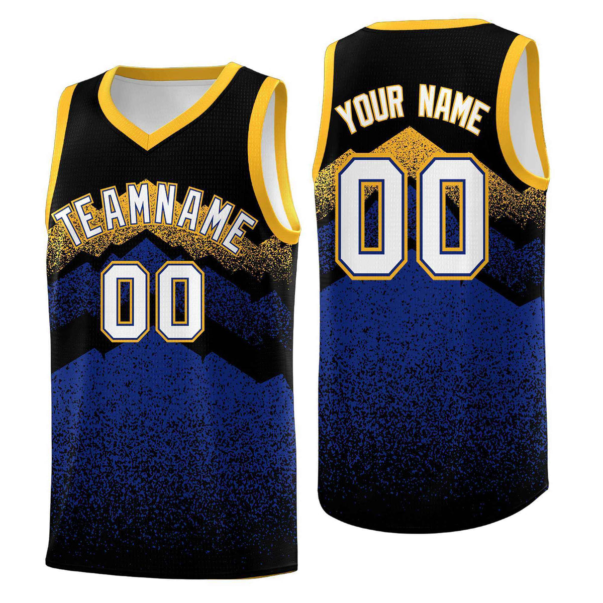 Personalized Youth Basketball Jerseys   Black Royal Gradient Mountain Design Uniforms