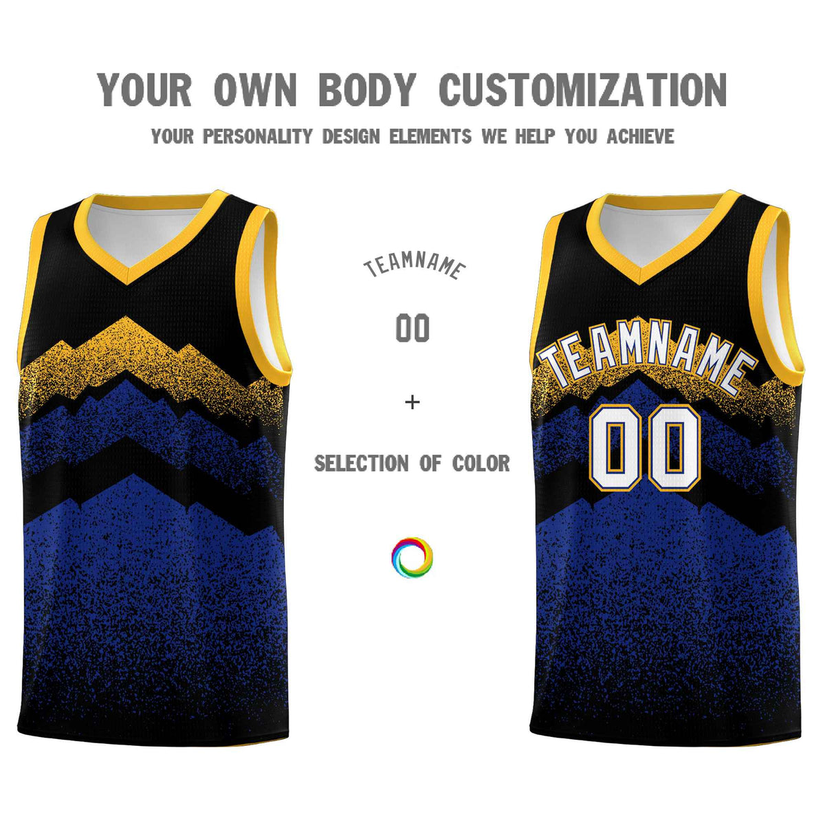 Personalized Youth Basketball Jerseys   Black Royal Gradient Mountain Design Uniforms
