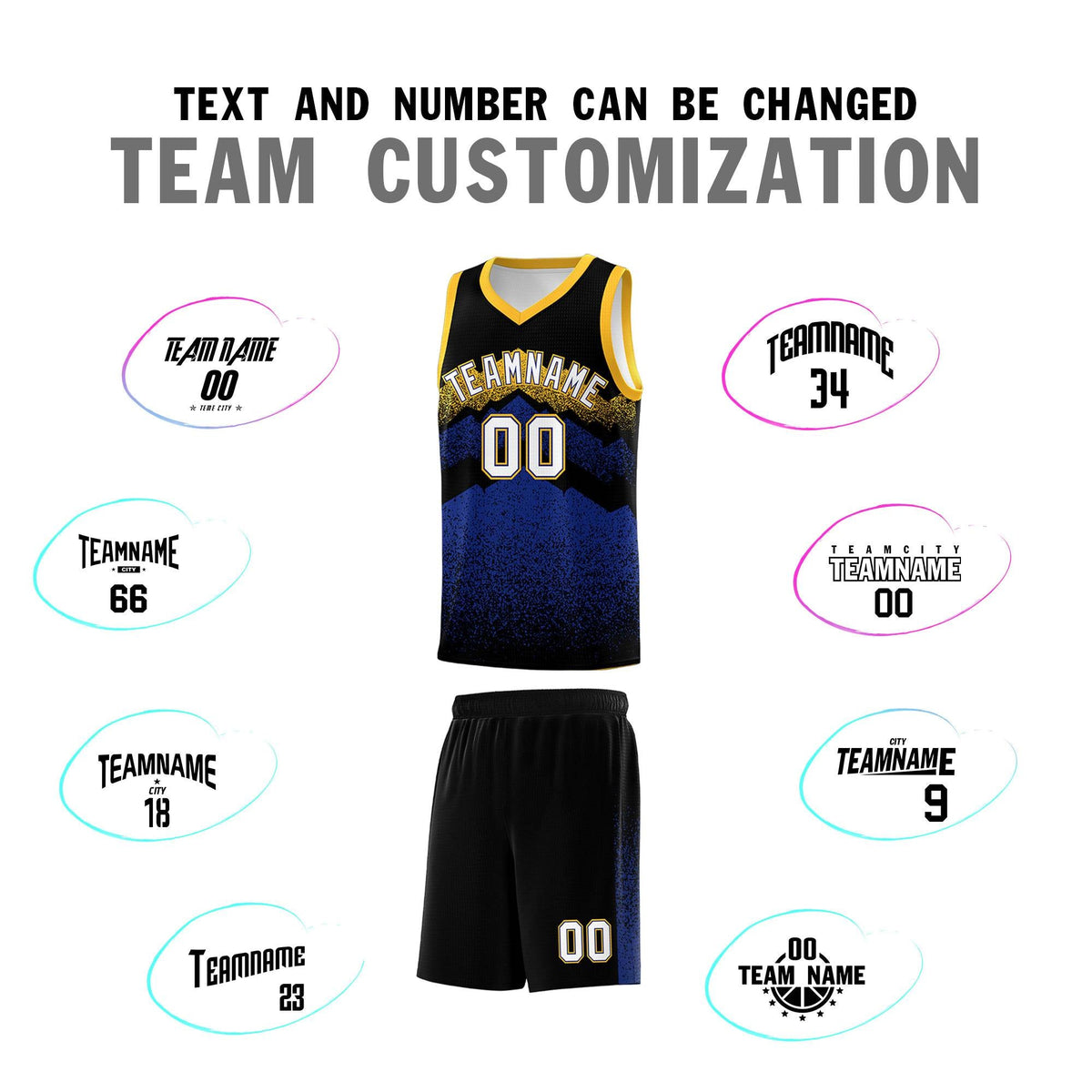 Personalized Youth Basketball Jerseys   Black Royal Gradient Mountain Design Uniforms