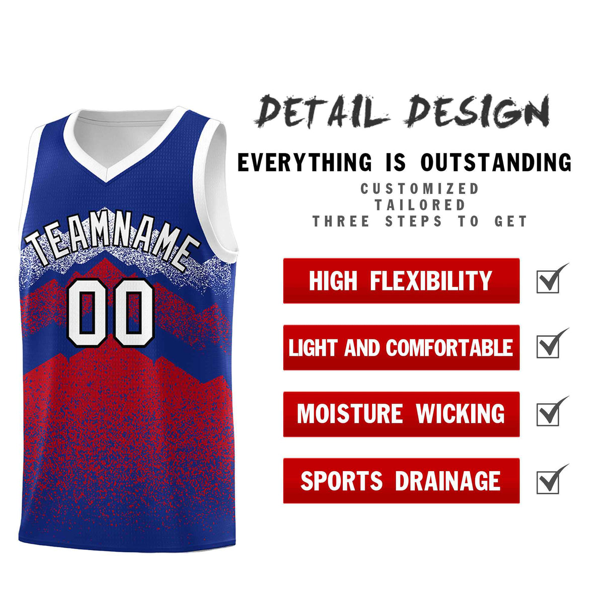Personalized Youth Basketball Jerseys   Royal Red Gradient Mountain Design Uniforms