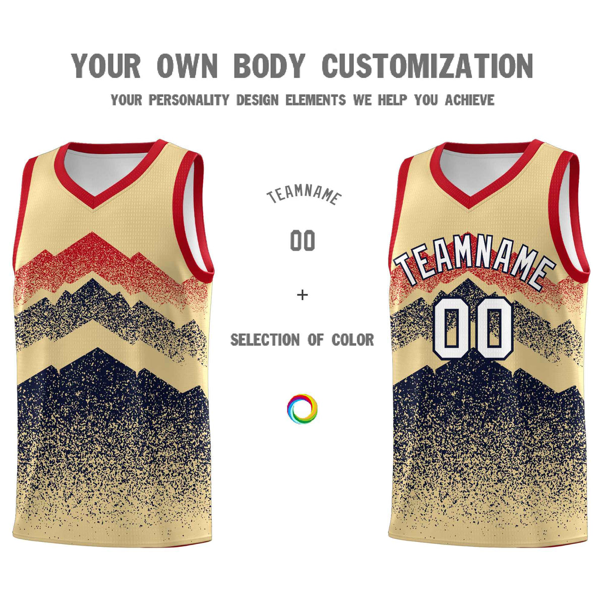 Custom Youth Basketball Jerseys Khaki Navy Gradient Mountain Design Uniforms