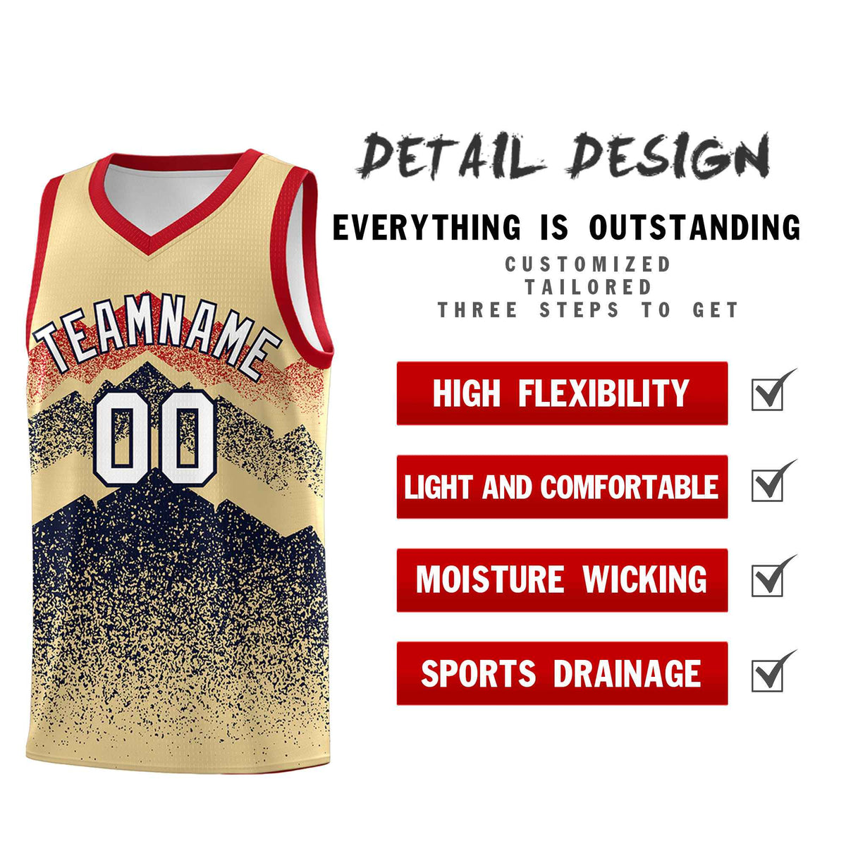 Custom Youth Basketball Jerseys Khaki Navy Gradient Mountain Design Uniforms