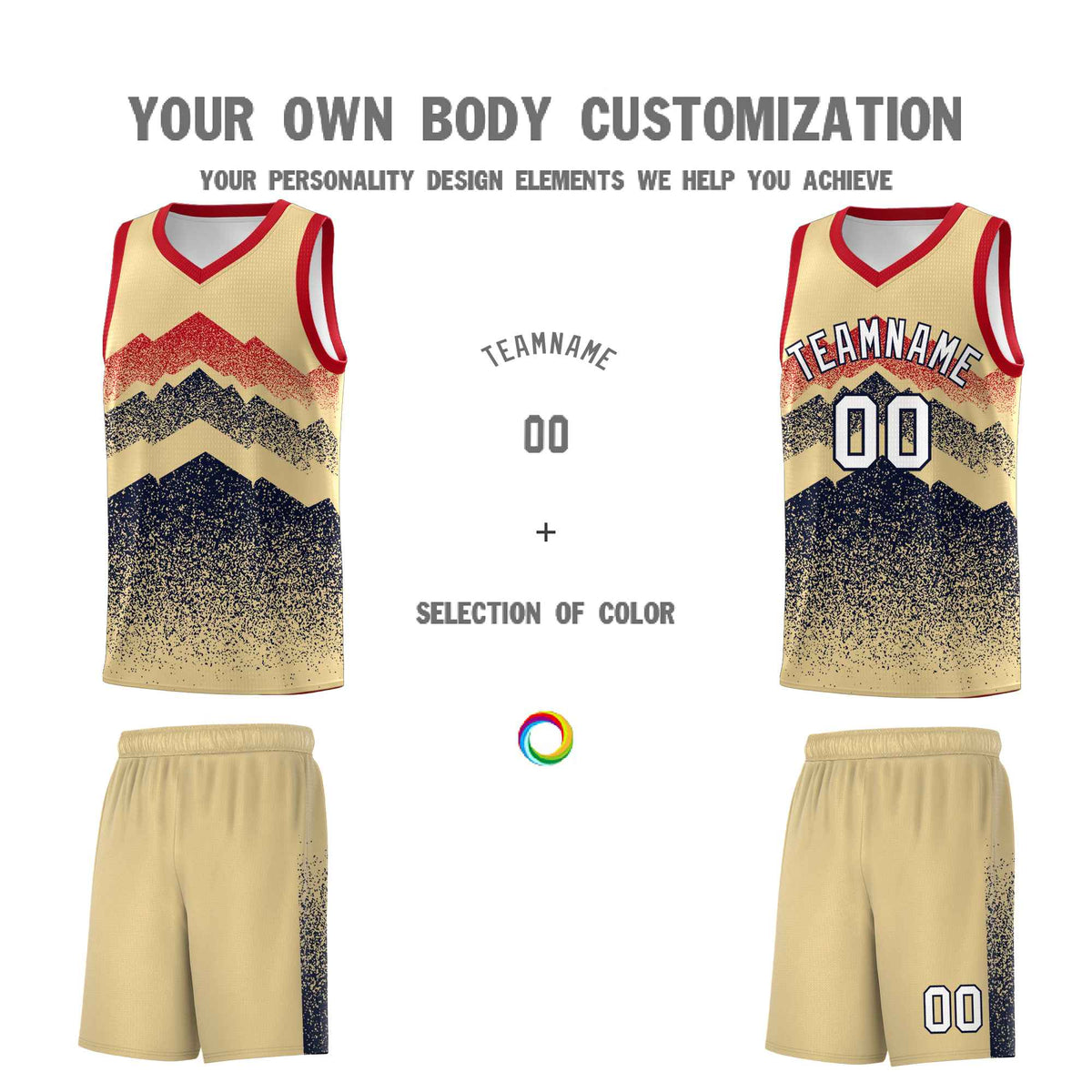 Custom Youth Basketball Jerseys Khaki Navy Gradient Mountain Design Uniforms