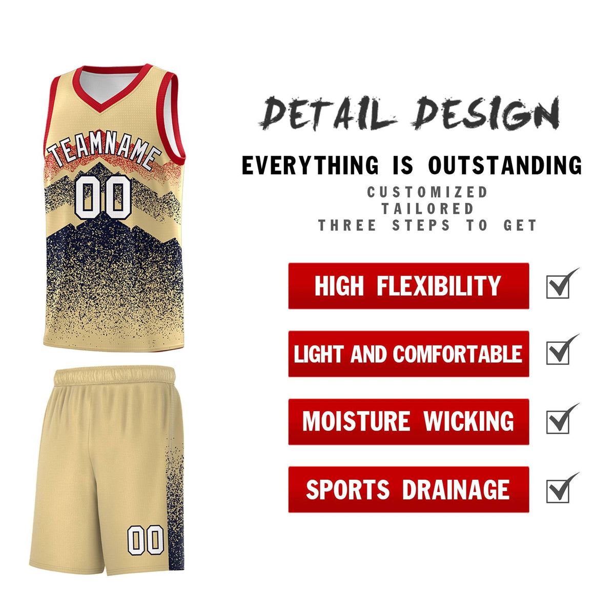 Custom Youth Basketball Jerseys Khaki Navy Gradient Mountain Design Uniforms