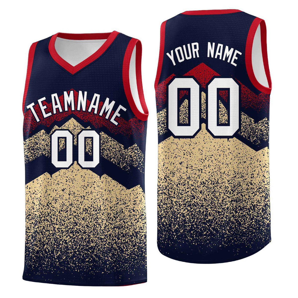 Personalized Youth Basketball Jerseys   Navy Khaki Gradient Mountain Design Uniforms