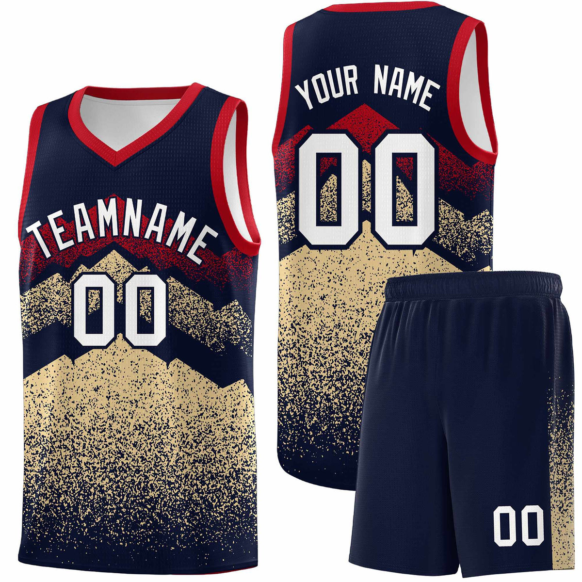 Personalized Youth Basketball Jerseys   Navy Khaki Gradient Mountain Design Uniforms
