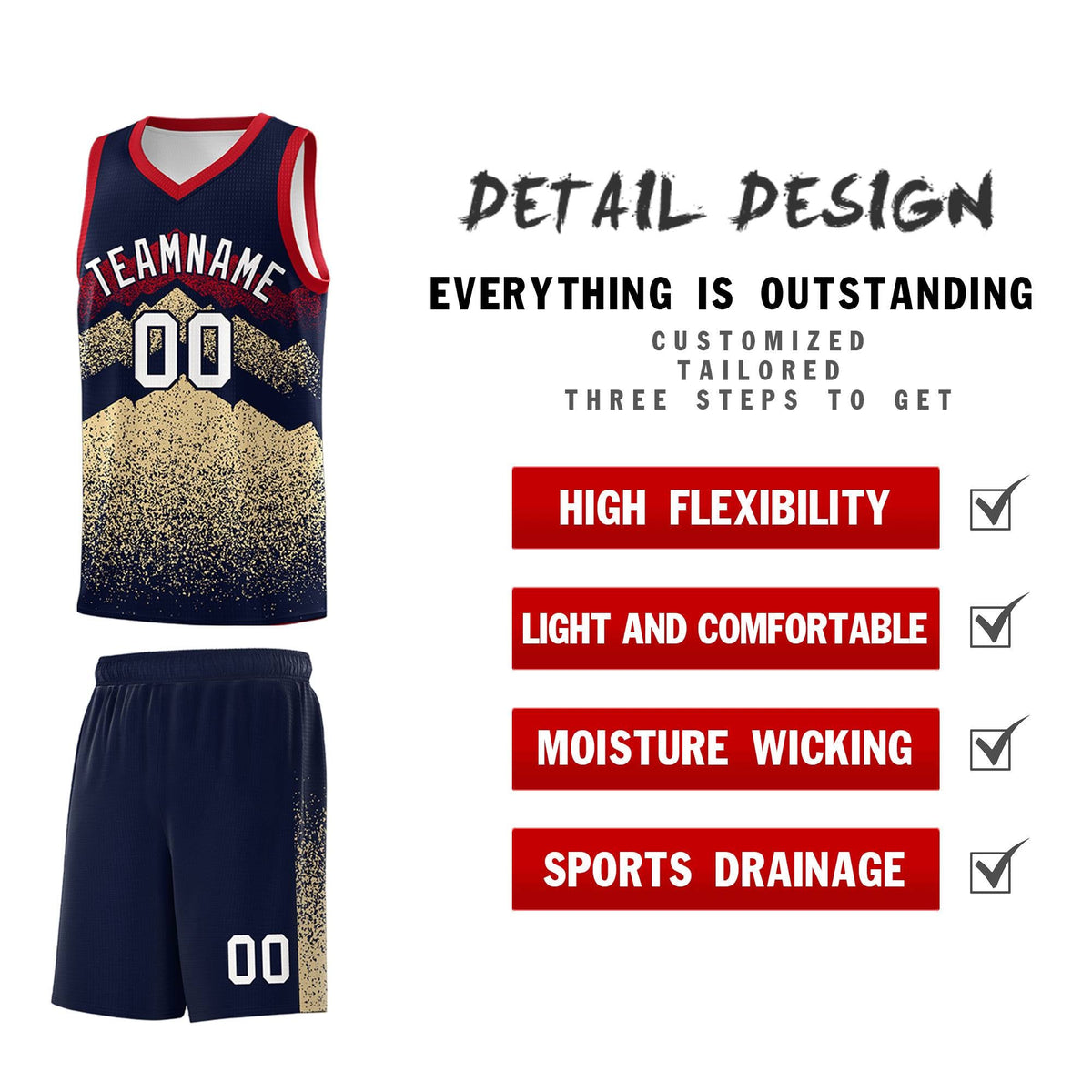 Personalized Youth Basketball Jerseys   Navy Khaki Gradient Mountain Design Uniforms