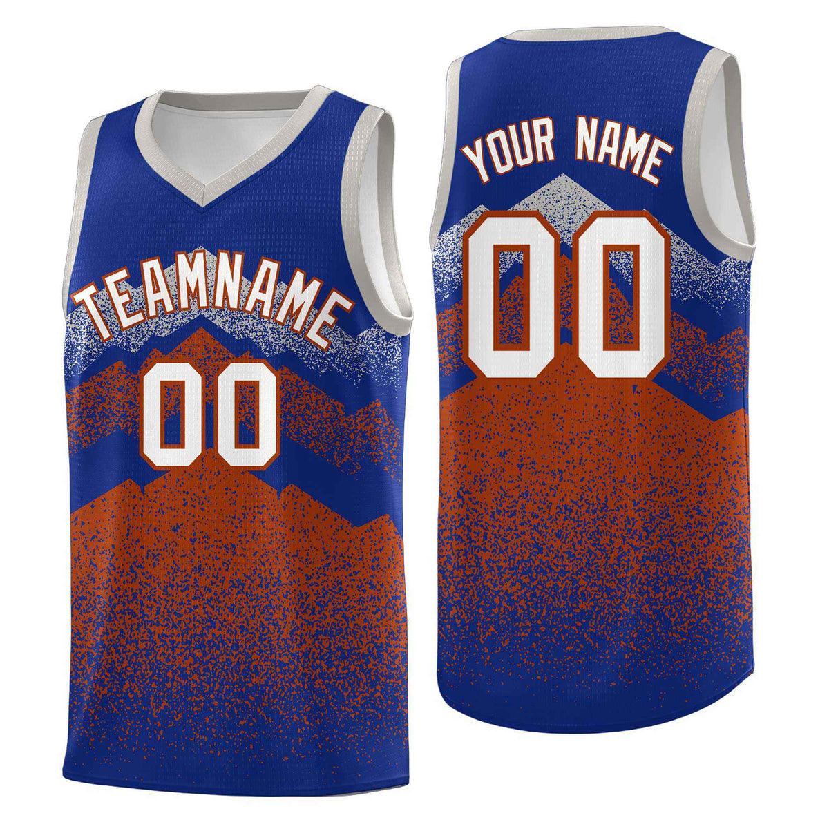 Custom Youth Basketball Jerseys Royal Dark Orange Gradient Mountain Design Uniforms