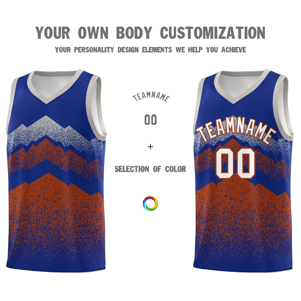 Custom Youth Basketball Jerseys Royal Dark Orange Gradient Mountain Design Uniforms