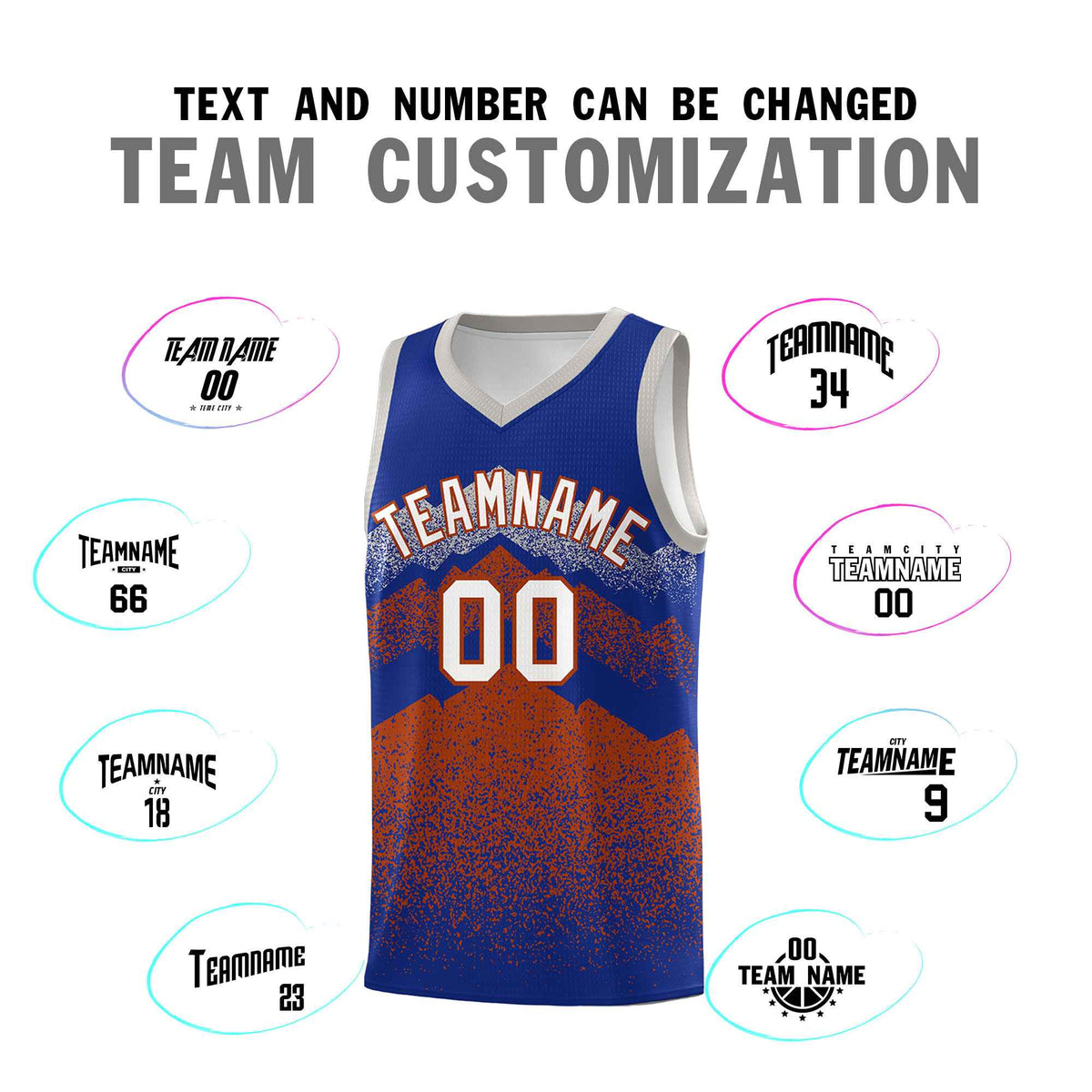 Custom Youth Basketball Jerseys Royal Dark Orange Gradient Mountain Design Uniforms