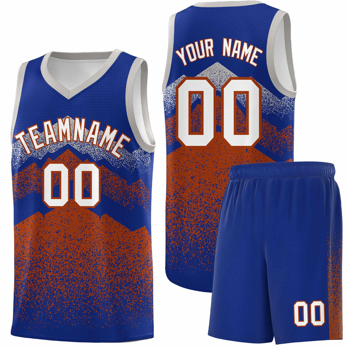 Custom Youth Basketball Jerseys Royal Dark Orange Gradient Mountain Design Uniforms