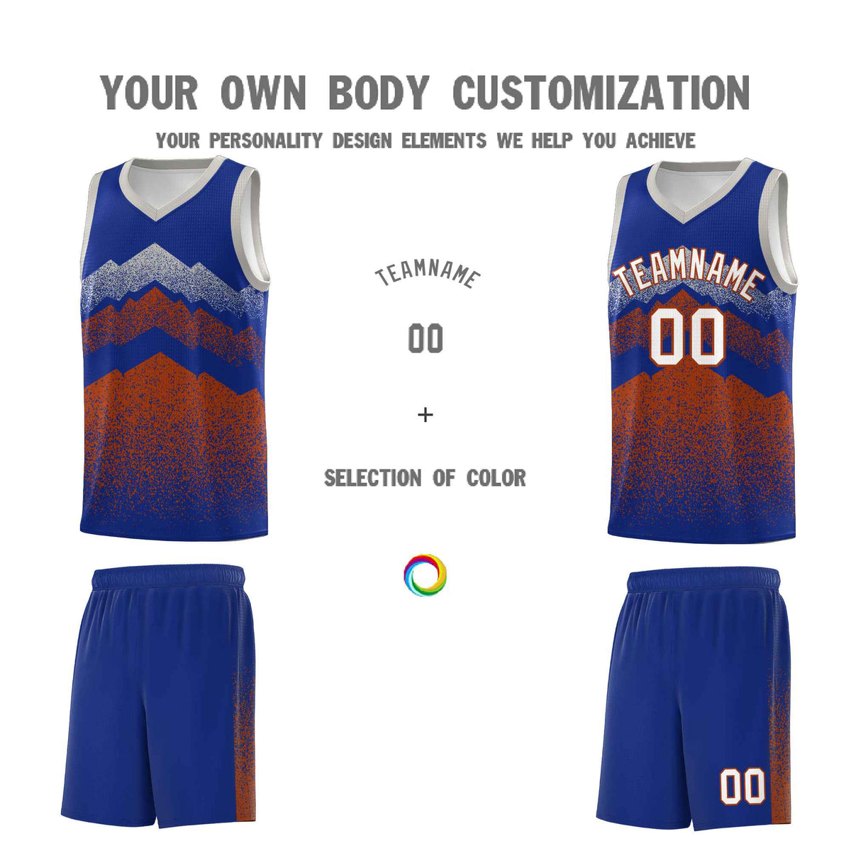 Custom Youth Basketball Jerseys Royal Dark Orange Gradient Mountain Design Uniforms