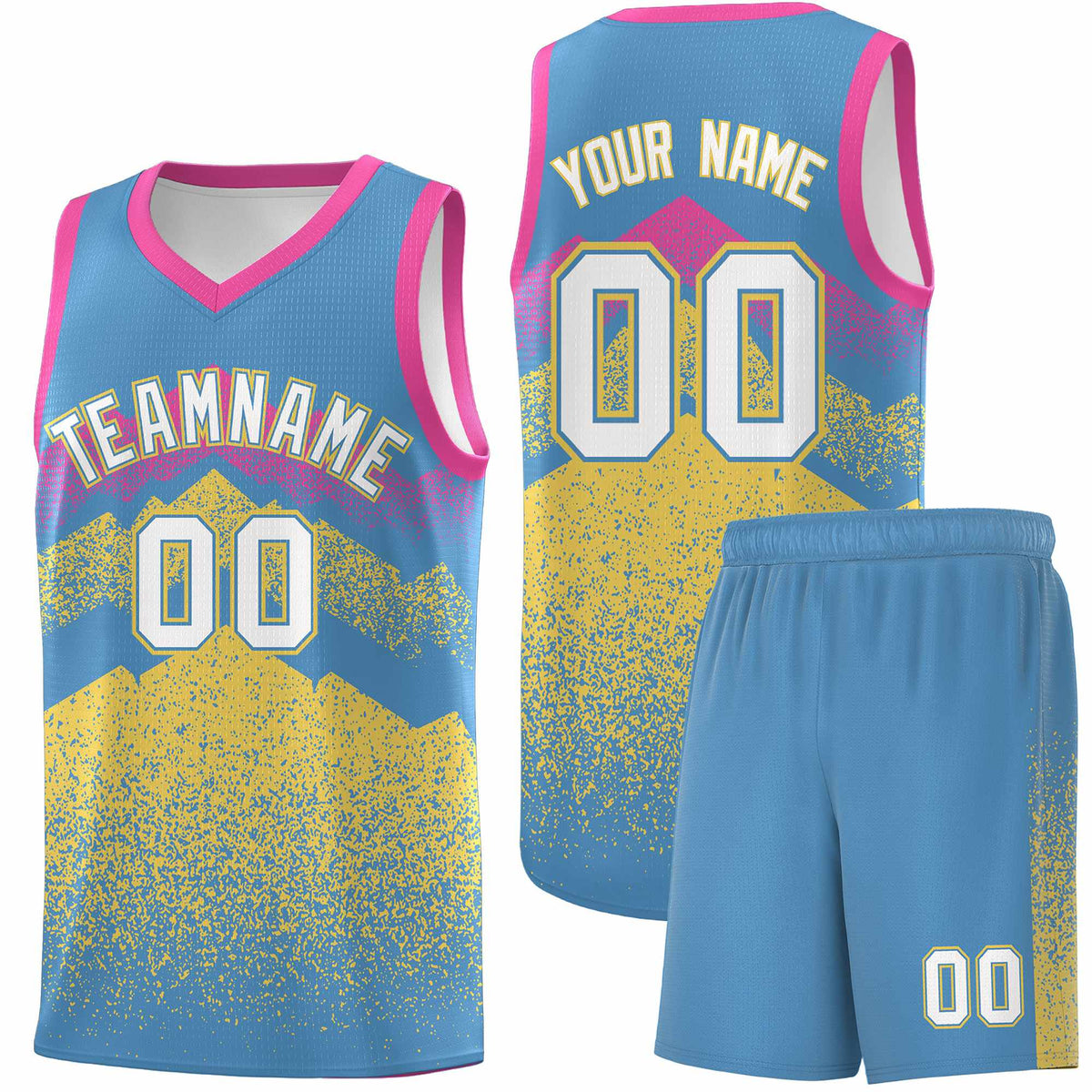 Personalized Youth Basketball Jerseys   Light Blue Khaki Gradient Mountain Design Uniforms