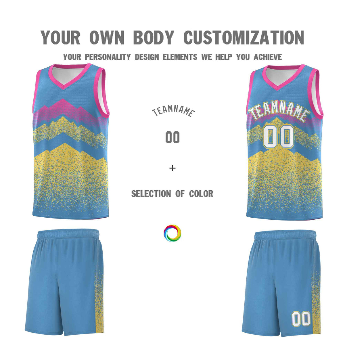 Personalized Youth Basketball Jerseys   Light Blue Khaki Gradient Mountain Design Uniforms