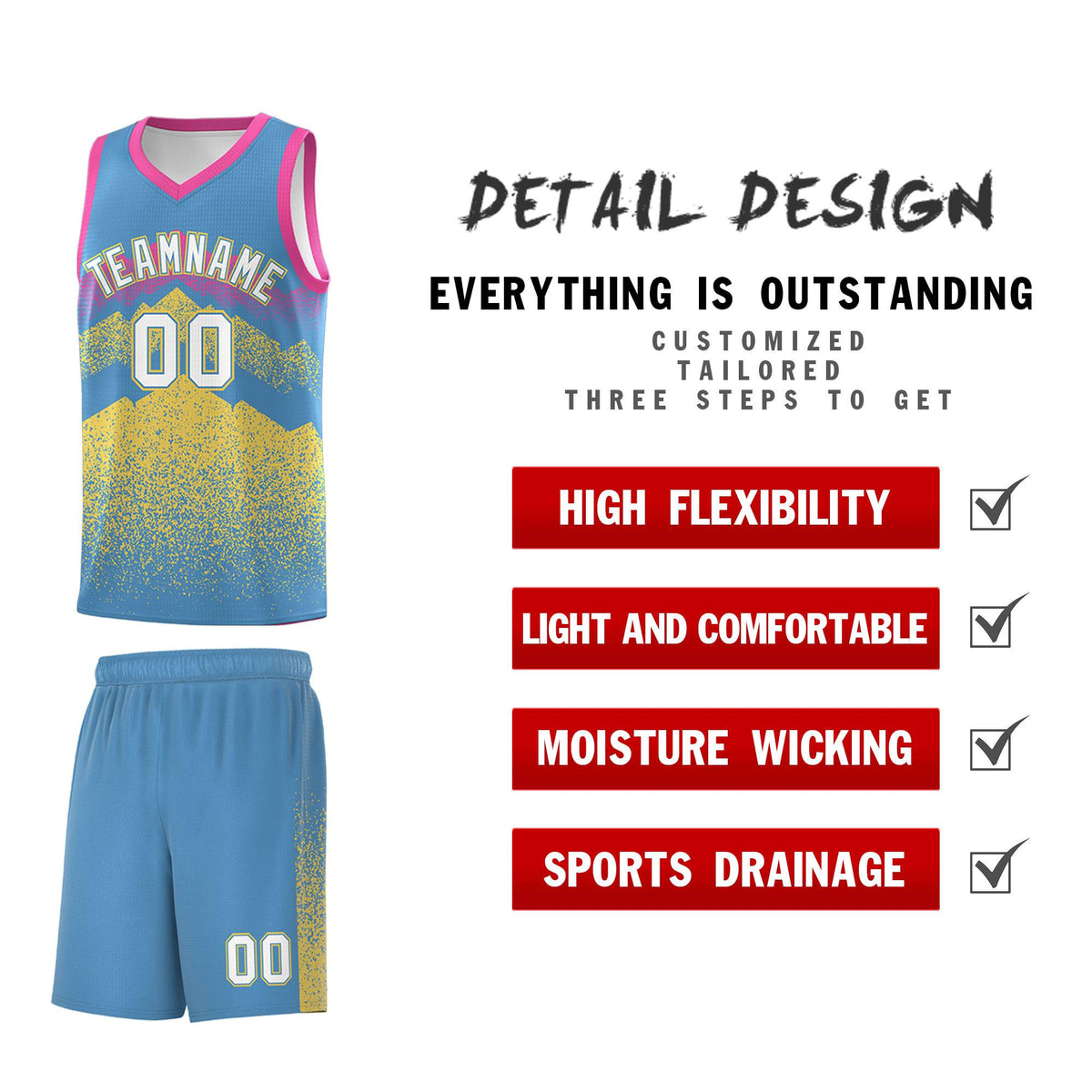 Personalized Youth Basketball Jerseys   Light Blue Khaki Gradient Mountain Design Uniforms