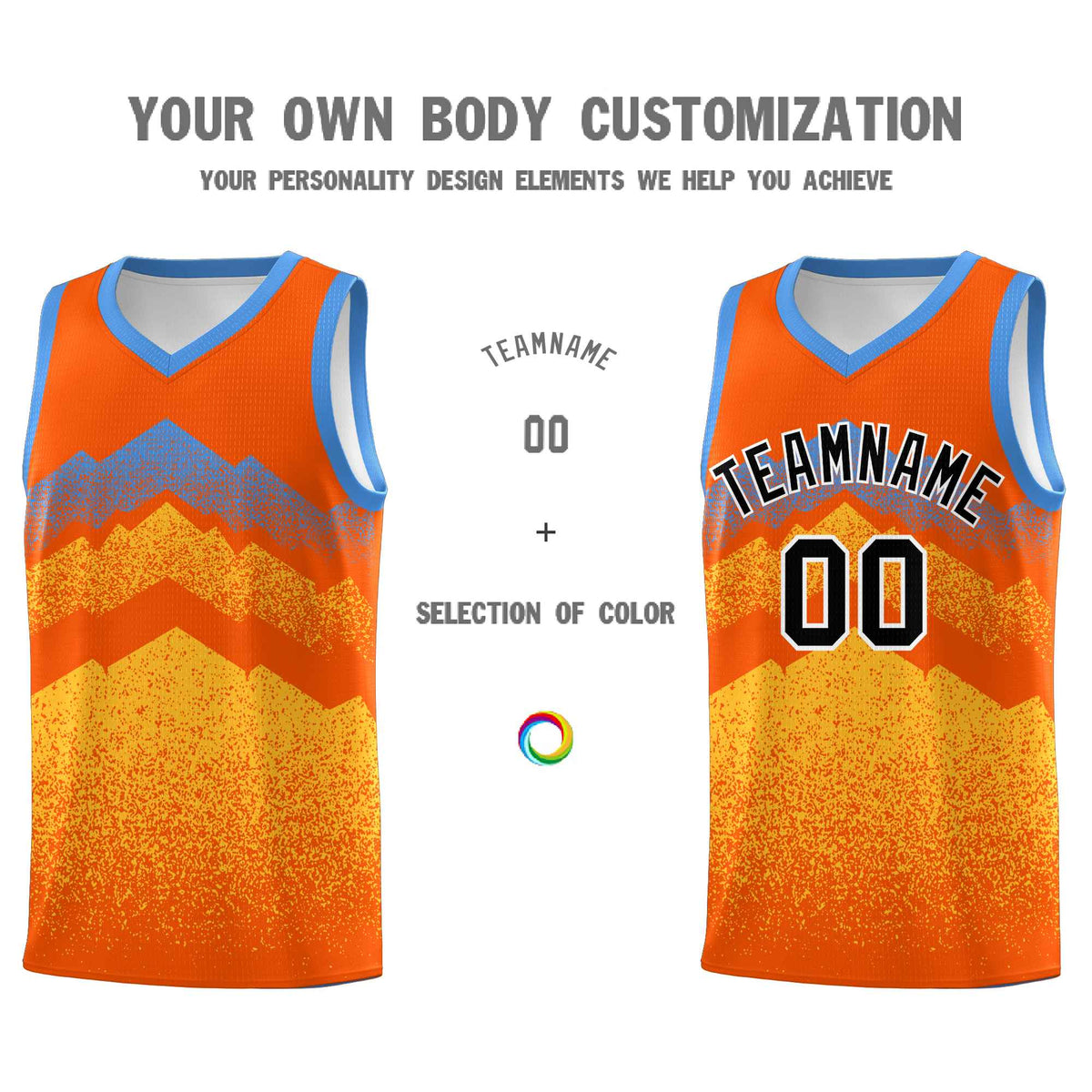 Custom Youth Basketball Jerseys Orange Gold Gradient Mountain Design Uniforms