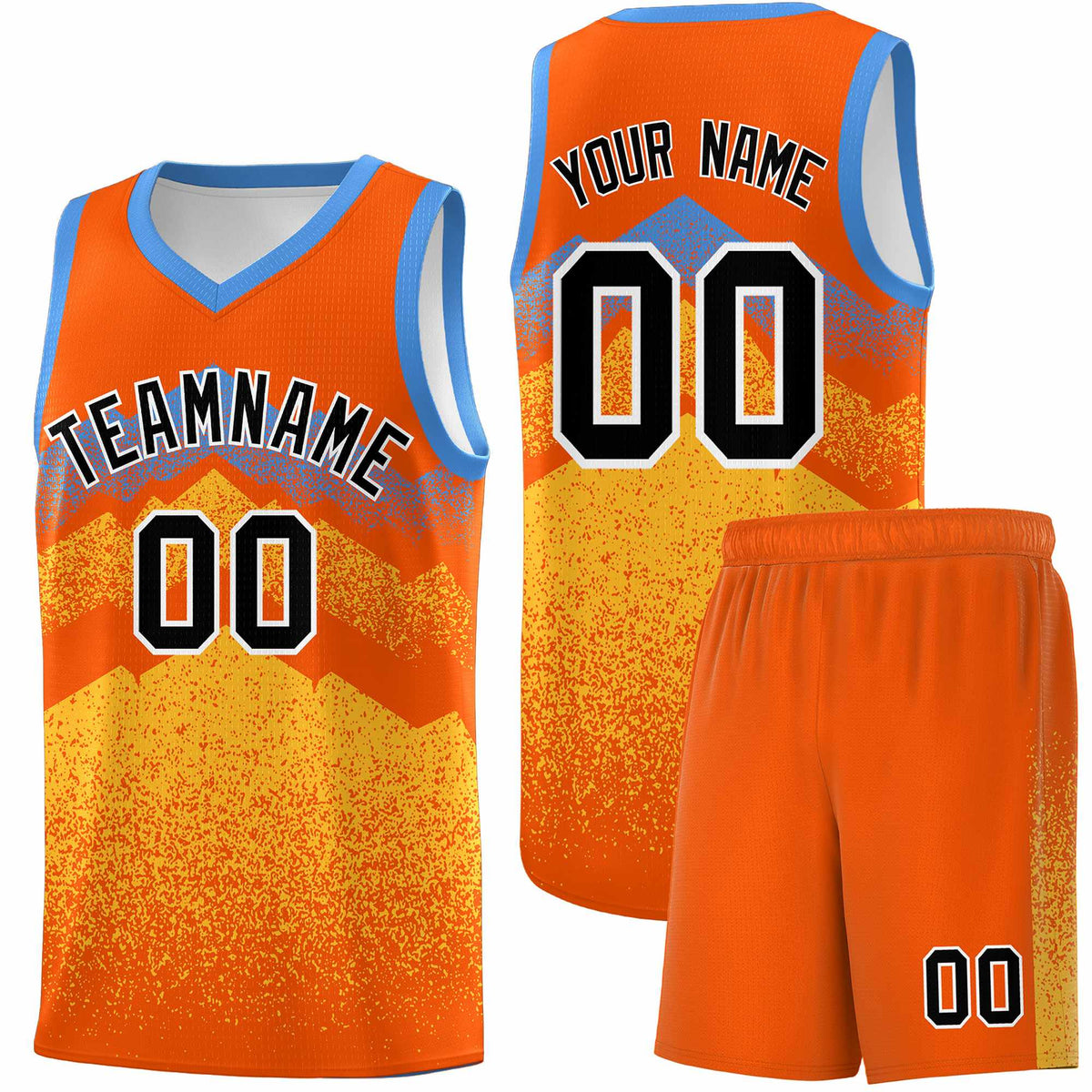 Custom Youth Basketball Jerseys Orange Gold Gradient Mountain Design Uniforms