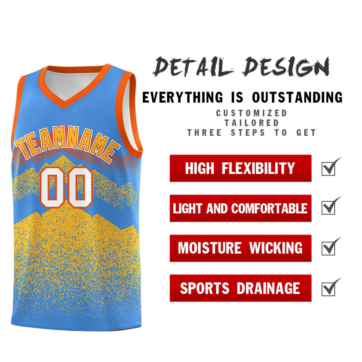 Personalized Youth Basketball Jerseys   Powder Blue Khaki Gradient Mountain Design Uniforms