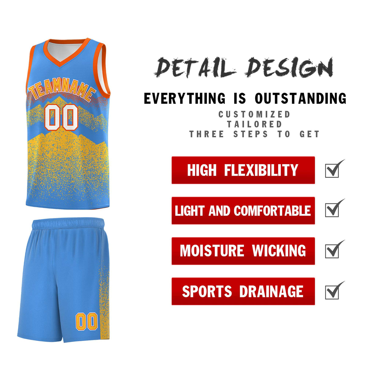 Personalized Youth Basketball Jerseys   Powder Blue Khaki Gradient Mountain Design Uniforms
