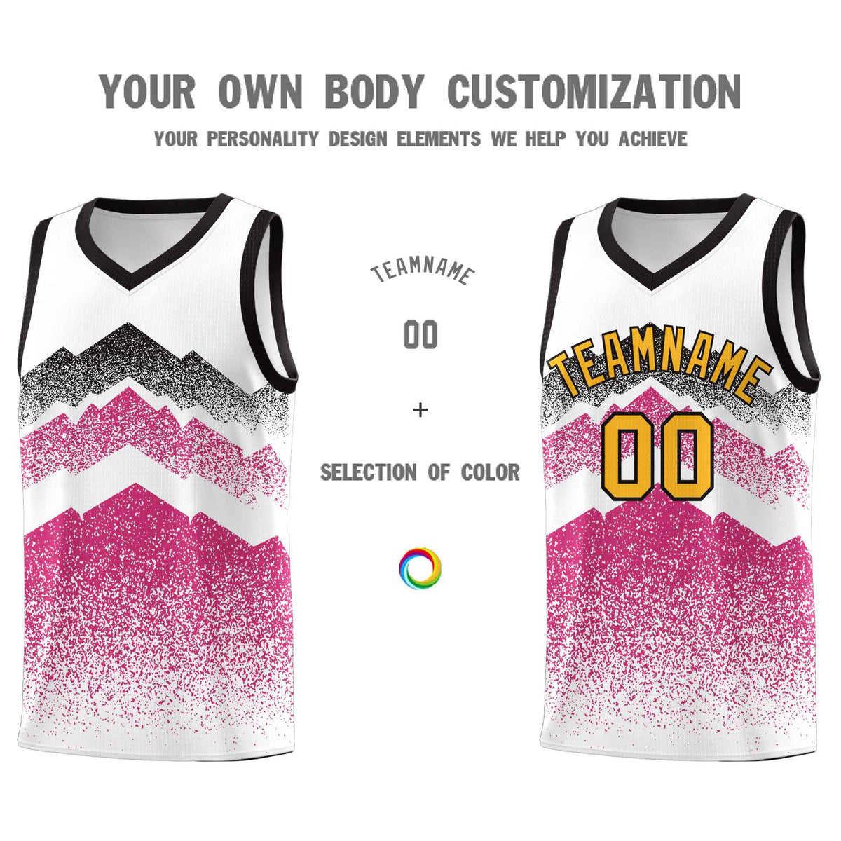 Personalized Youth Basketball Jerseys   White Rose Red Gradient Mountain Design Uniforms