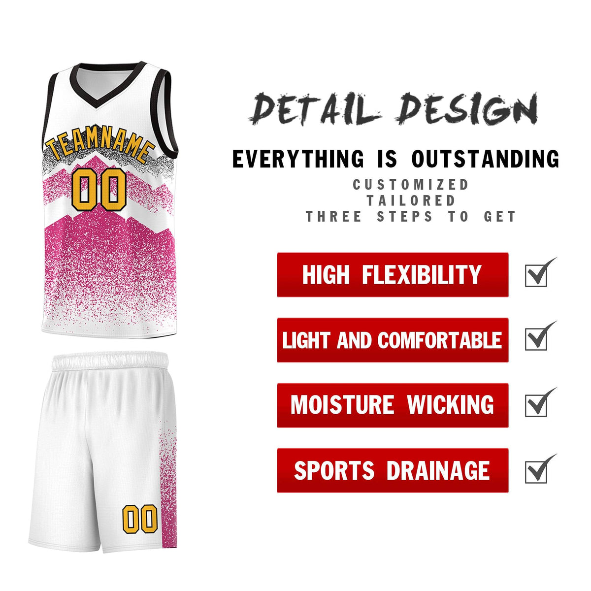 Personalized Youth Basketball Jerseys   White Rose Red Gradient Mountain Design Uniforms