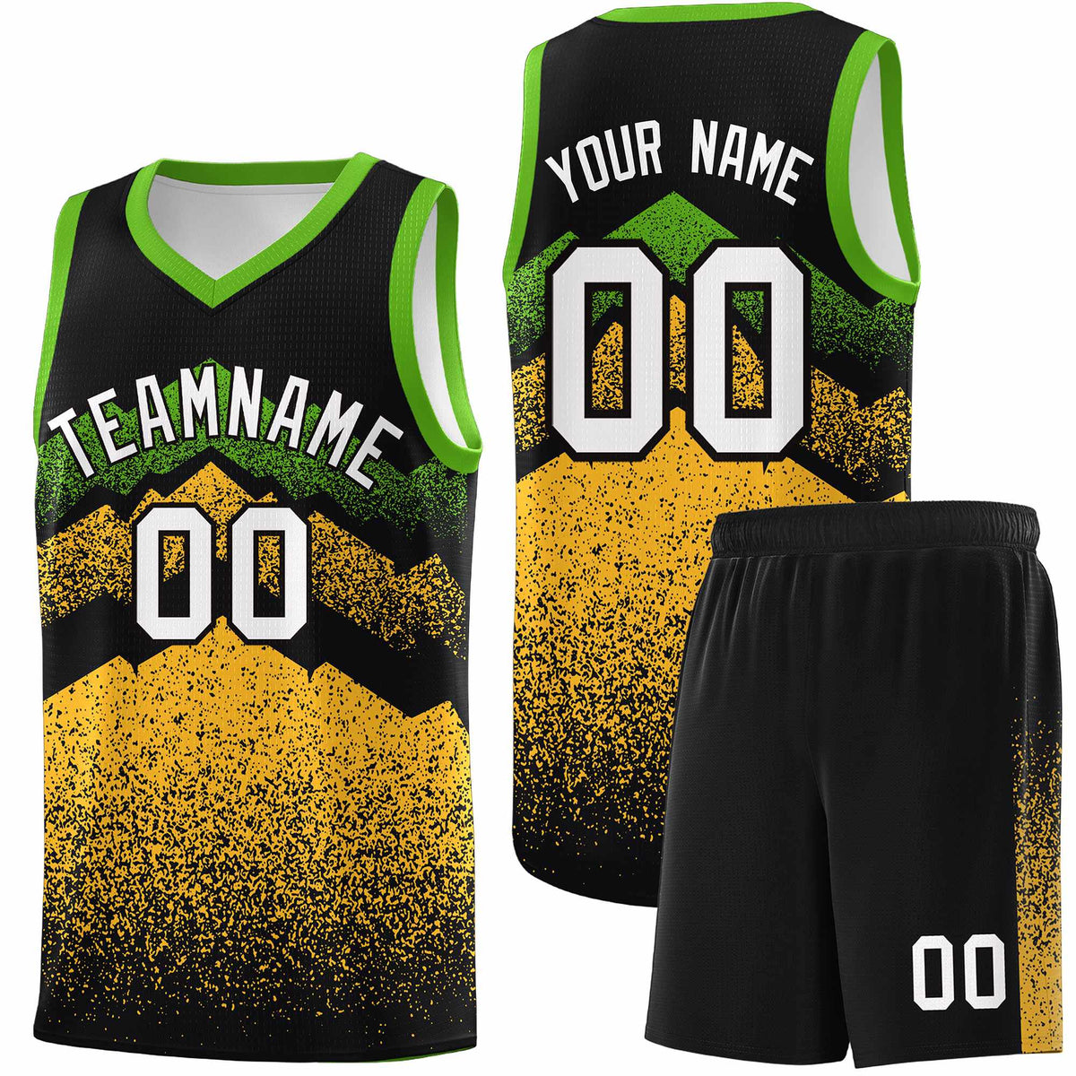 Personalized Youth Basketball Jerseys   Black Gold Gradient Mountain Design Uniforms