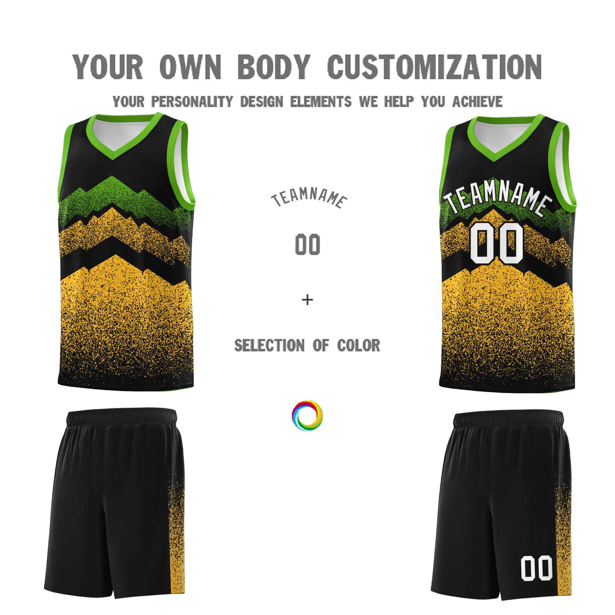 Personalized Youth Basketball Jerseys   Black Gold Gradient Mountain Design Uniforms