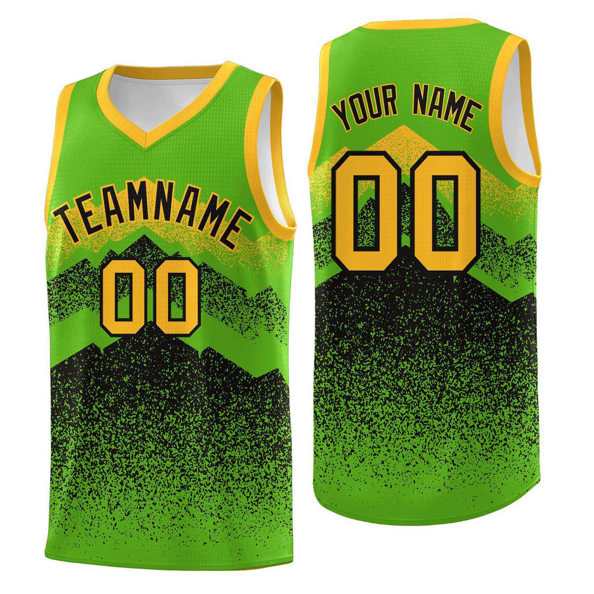 Custom Youth Basketball Jerseys Green Black Gradient Mountain Design Uniforms