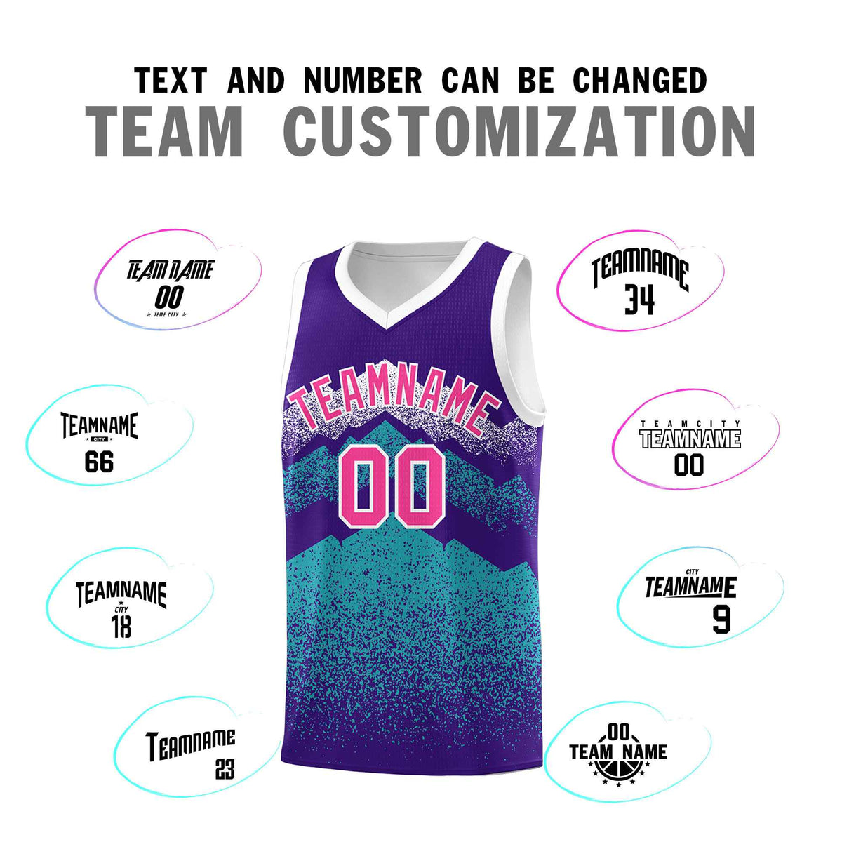 Personalized Youth Basketball Jerseys   Purple Aqua Gradient Mountain Design Uniforms