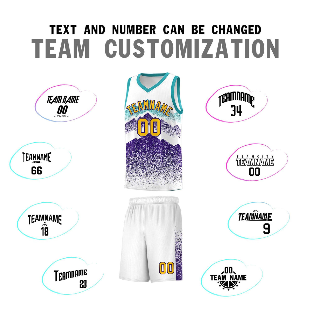 Custom Youth Basketball Jerseys White Purple Gradient Mountain Design Uniforms