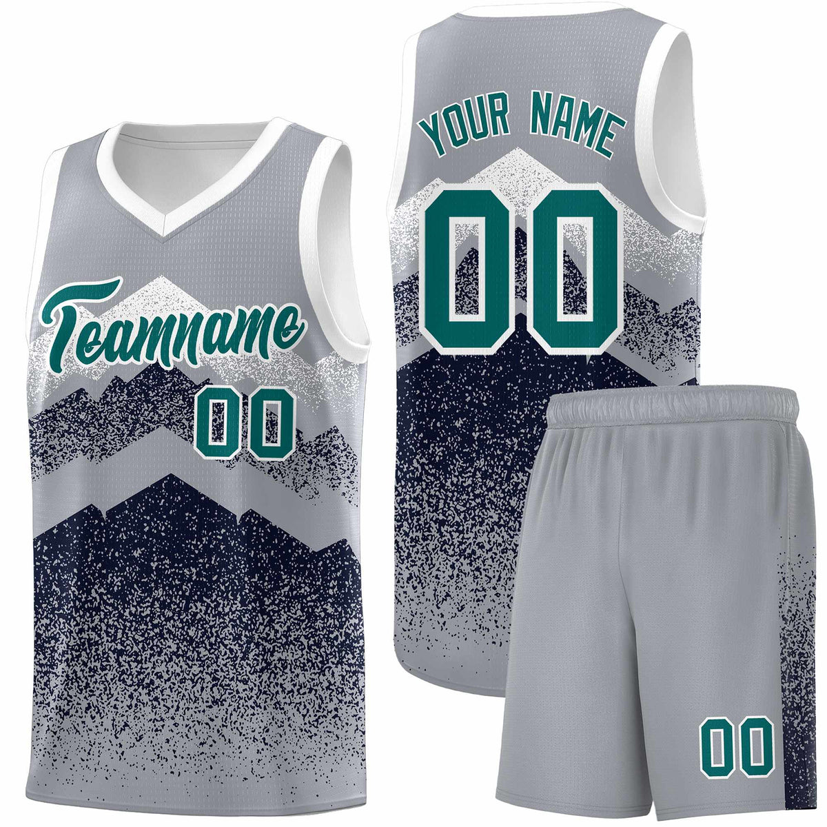 Custom Youth Basketball Jerseys Gray Navy Gradient Mountain Design Uniforms
