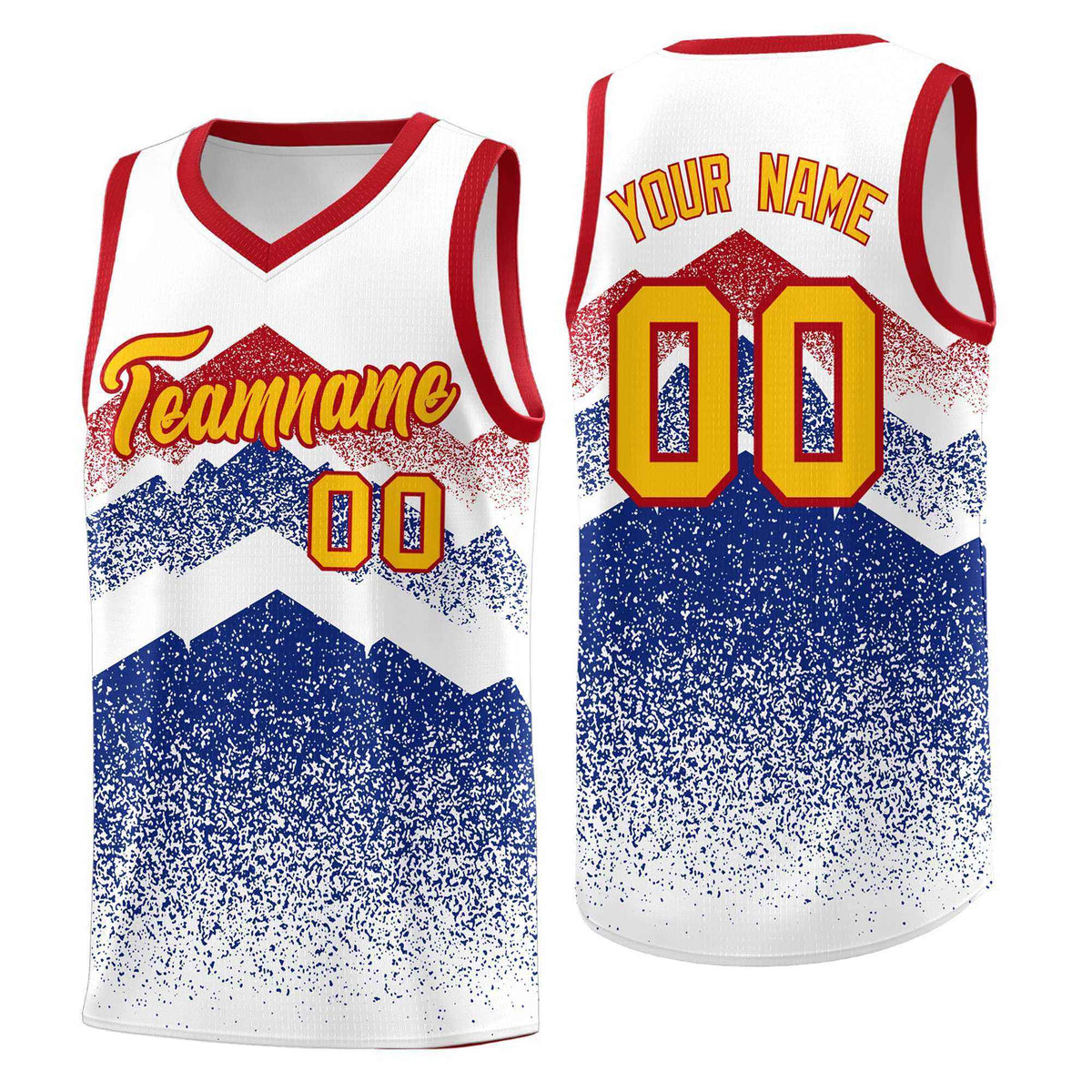 Custom Youth Basketball Jerseys White Royal Gradient Mountain Design Uniforms