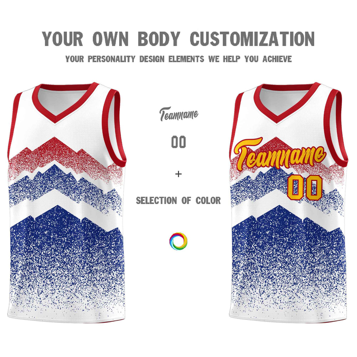 Custom Youth Basketball Jerseys White Royal Gradient Mountain Design Uniforms