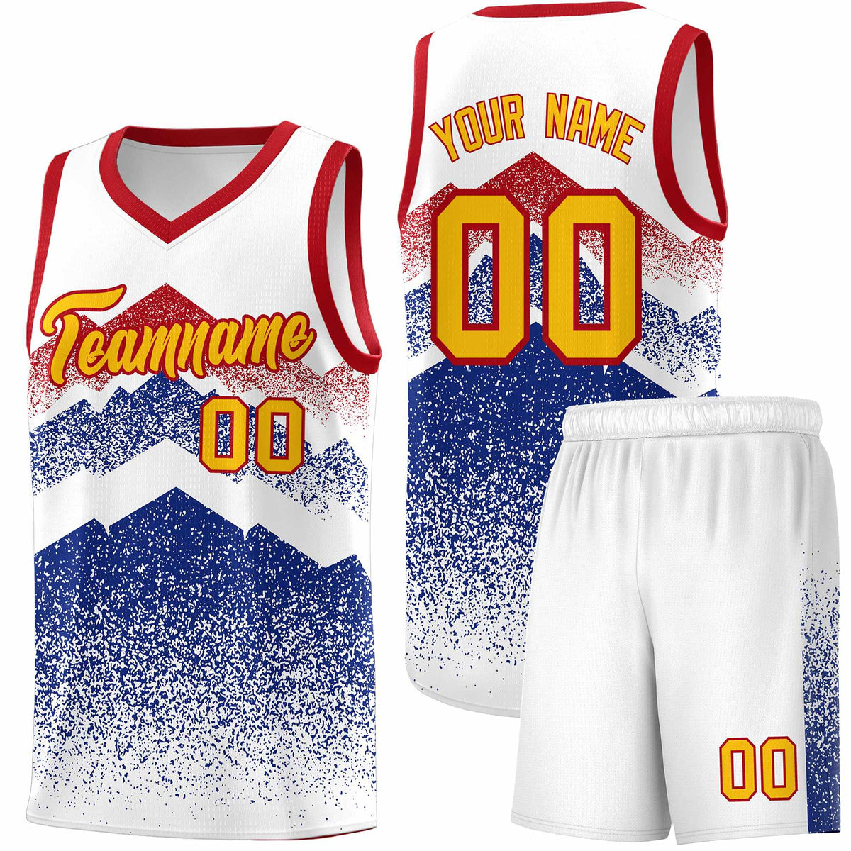 Custom Youth Basketball Jerseys White Royal Gradient Mountain Design Uniforms