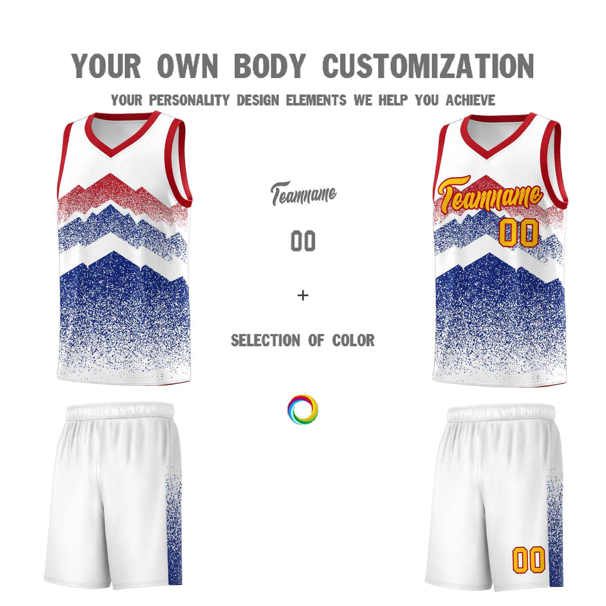 Custom Youth Basketball Jerseys White Royal Gradient Mountain Design Uniforms