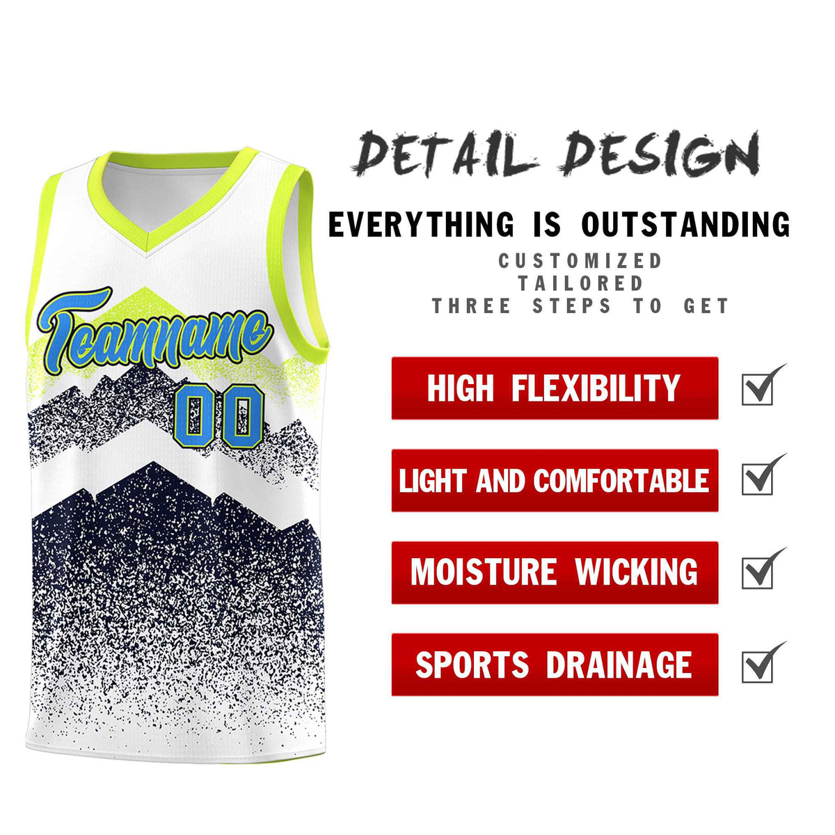 Personalized Youth Basketball Jerseys   White Navy Gradient Mountain Design Uniforms