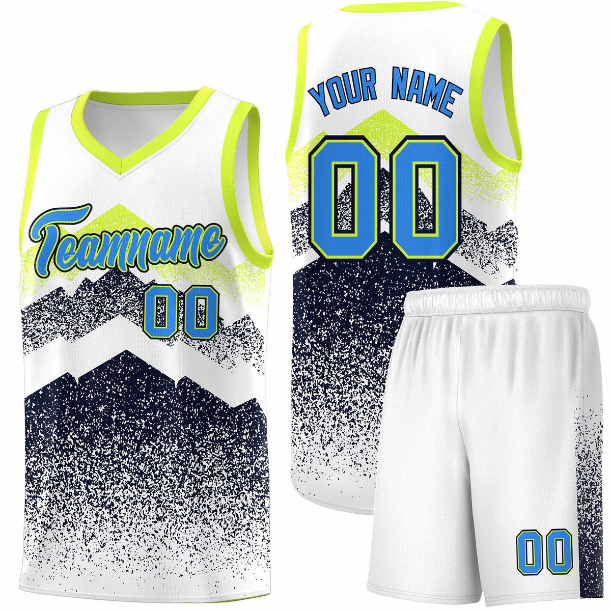 Personalized Youth Basketball Jerseys   White Navy Gradient Mountain Design Uniforms