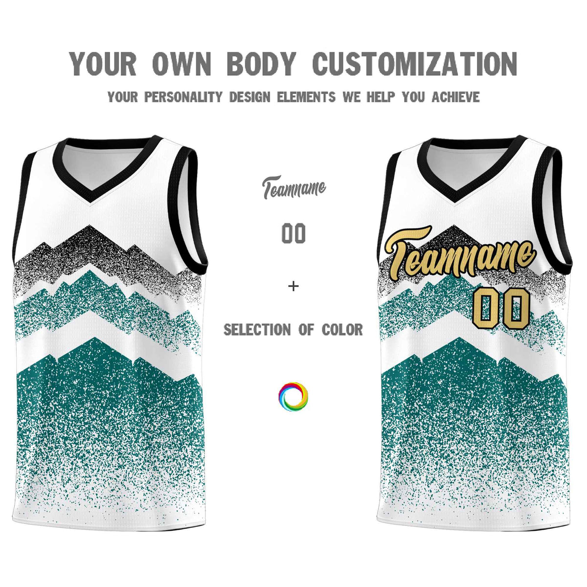 Custom Youth Basketball Jerseys White Teal Gradient Mountain Design Uniforms